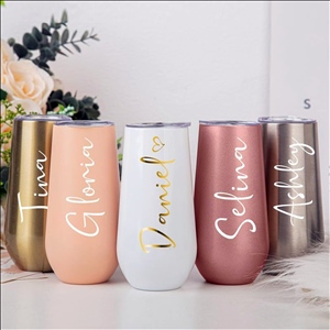 Champagne Flutes Wine Tumbler, 6 Oz Insulated Stainless Steel Wine Glass, Reusable Stemless Tumbler